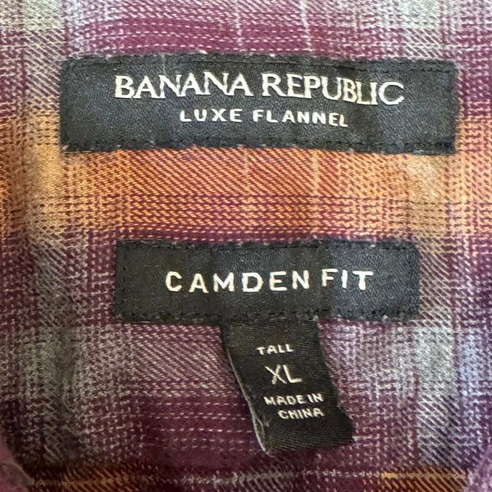 Banana Republic‎ Luxe Flannel Shirt Mens XL Tall Camden Fit Plaid Purple Orange